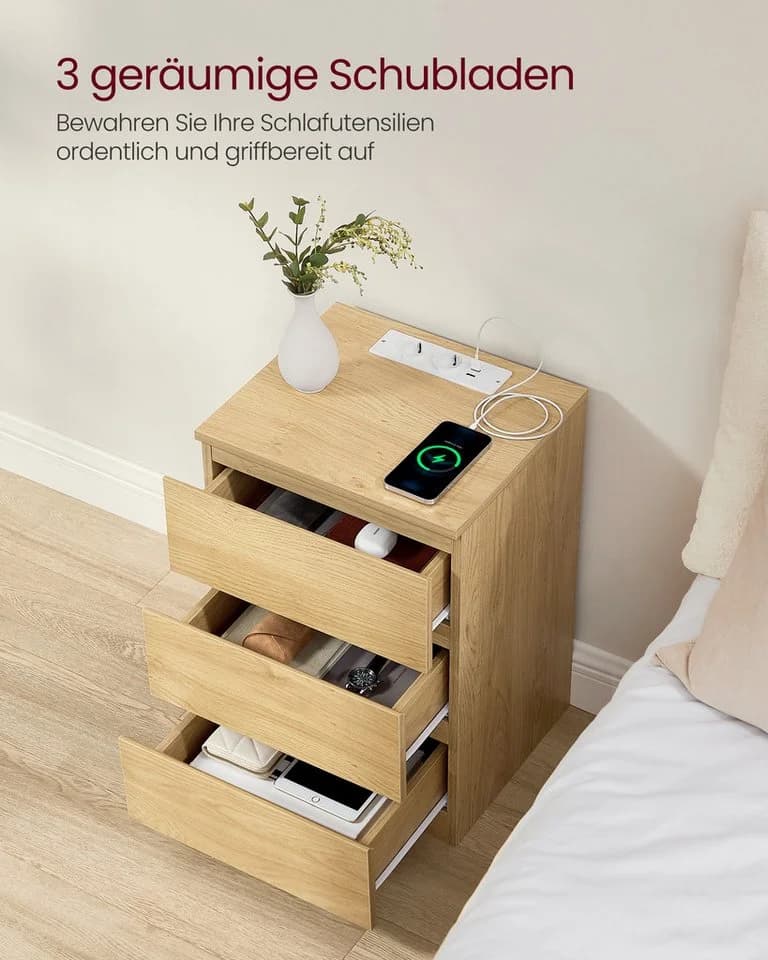 VASAGLE Nachttisch 2-St. 3 Schubladen Strohgelb - Bild 4