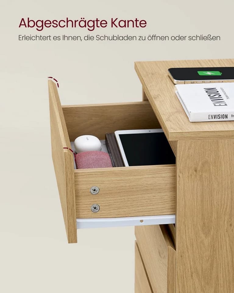 VASAGLE Nachttisch 2-St. 3 Schubladen Strohgelb - Bild 5