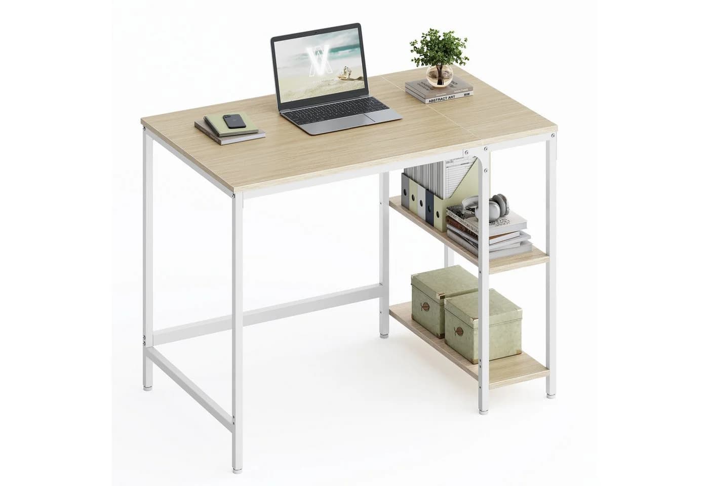 VASAGLE Schreibtisch Computertisch 100/120/140cm mit 2 Ablagen Moderner Stil - Bild 2