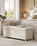 SONGMICS Sitzbank Aufbewahrungsbox Faltbar Beige 38 x 110 x 40 cm Bild 1