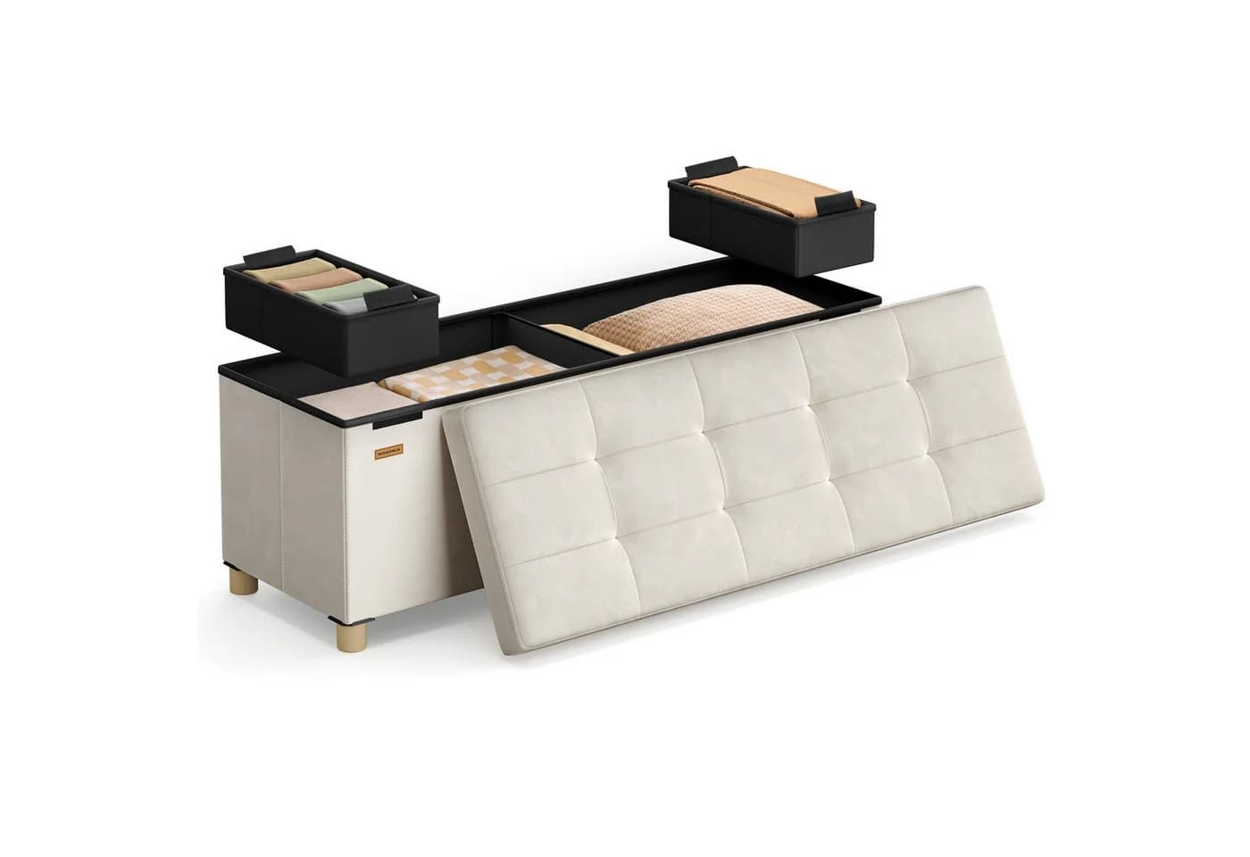 SONGMICS Sitzbank Aufbewahrungsbox Faltbar Beige 38 x 110 x 40 cm - Bild 2