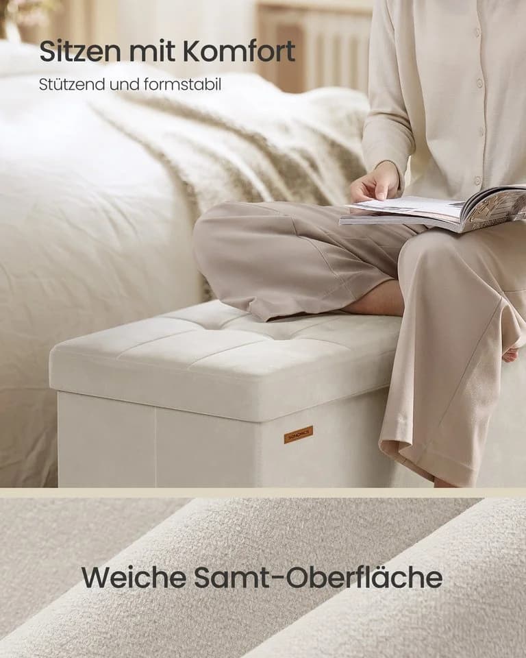 SONGMICS Sitzbank Aufbewahrungsbox Faltbar Beige 38 x 110 x 40 cm - Bild 4
