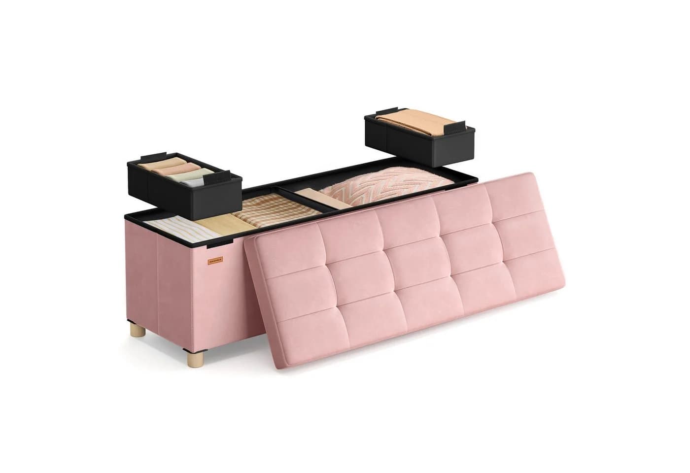 SONGMICS Sitzbank Aufbewahrungsbox Faltbar Pastellrosa Samt - Bild 2