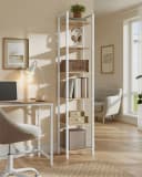 VASAGLE Bücherregal 6 Ebenen Stahlrahmen Naturbeige-Mattweiß Bild 1