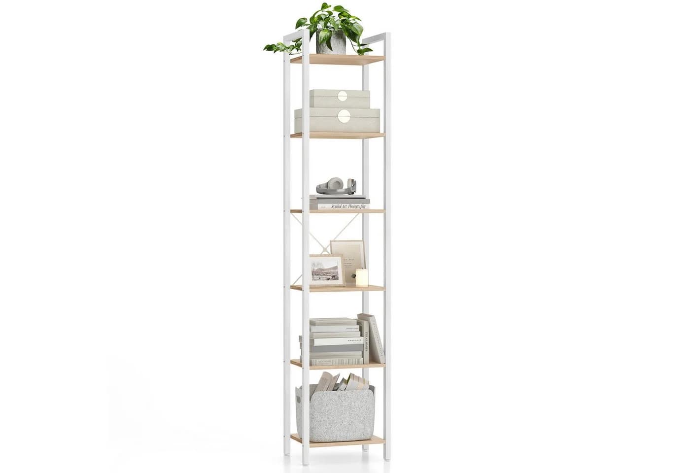 VASAGLE Bücherregal 6 Ebenen Stahlrahmen Naturbeige-Mattweiß - Bild 2