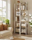 VASAGLE Bücherregal 6 Ebenen Stahlrahmen Naturbeige-Mattweiß Bild 3