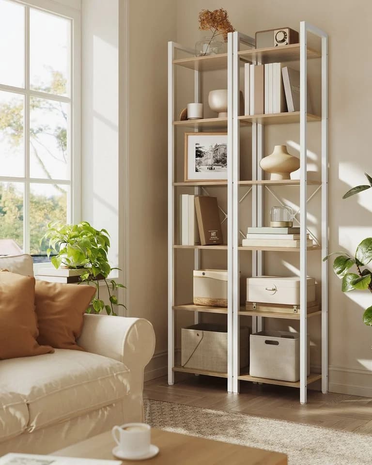 VASAGLE Bücherregal 6 Ebenen Stahlrahmen Naturbeige-Mattweiß - Bild 3