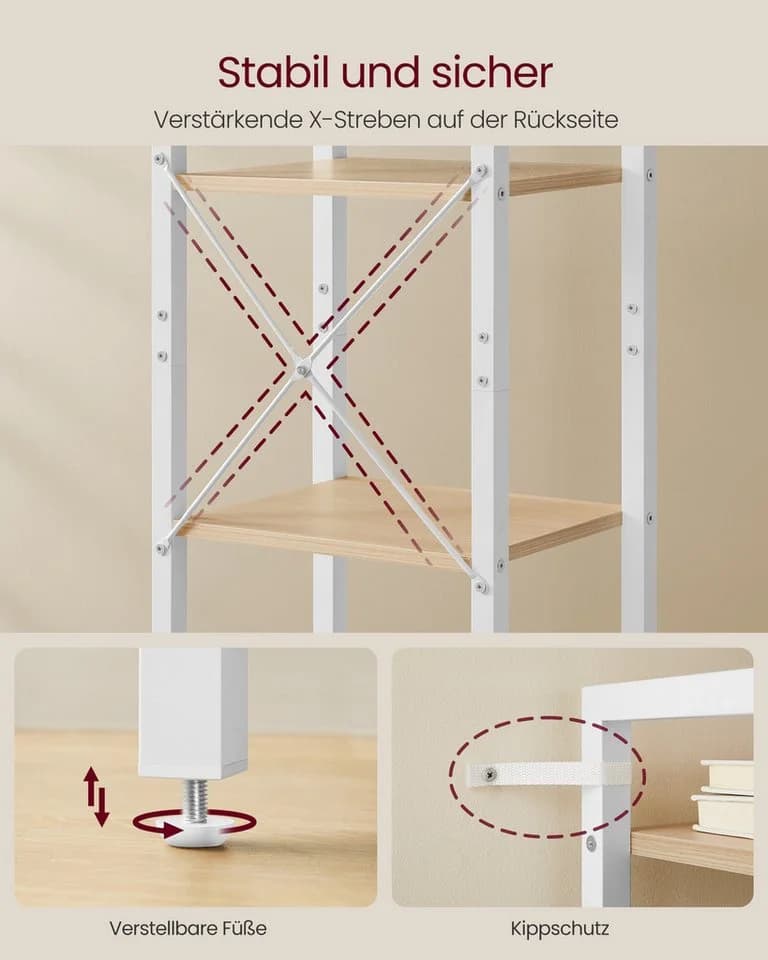 VASAGLE Bücherregal 6 Ebenen Stahlrahmen Naturbeige-Mattweiß - Bild 4