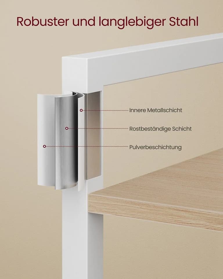 VASAGLE Bücherregal 6 Ebenen Stahlrahmen Naturbeige-Mattweiß - Bild 5