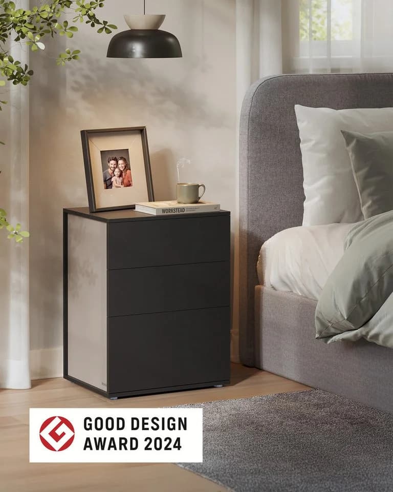 VASAGLE Nachttisch 2-St. Werkzeuglose Montage Beistelltisch Nachtschrank 1/2er Set Beige/Schwarz