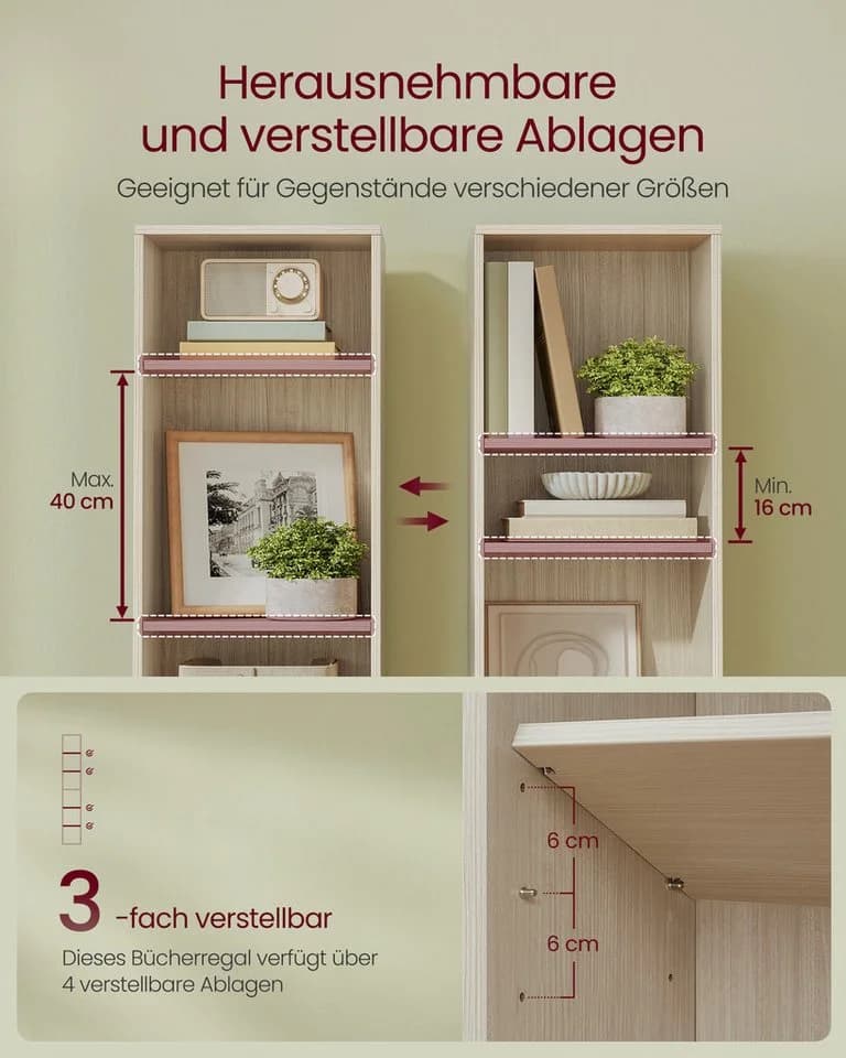 VASAGLE Bücherregal 5/6 Ebenen Beige Standregal Wohnzimmer - Bild 3