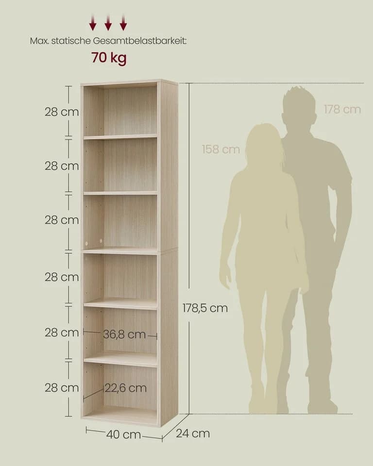 VASAGLE Bücherregal 5/6 Ebenen Beige Standregal Wohnzimmer - Bild 5