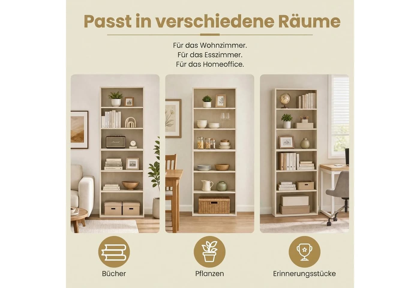 VASAGLE Bücherregal 178,5 cm Beige Standregal mit verstellbaren Ablagen - Bild 5
