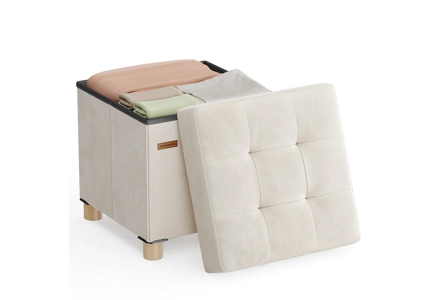 SONGMICS Sitzhocker Faltbar Beige Aufbewahrungsbox 38x38x40 cm - Bild 2