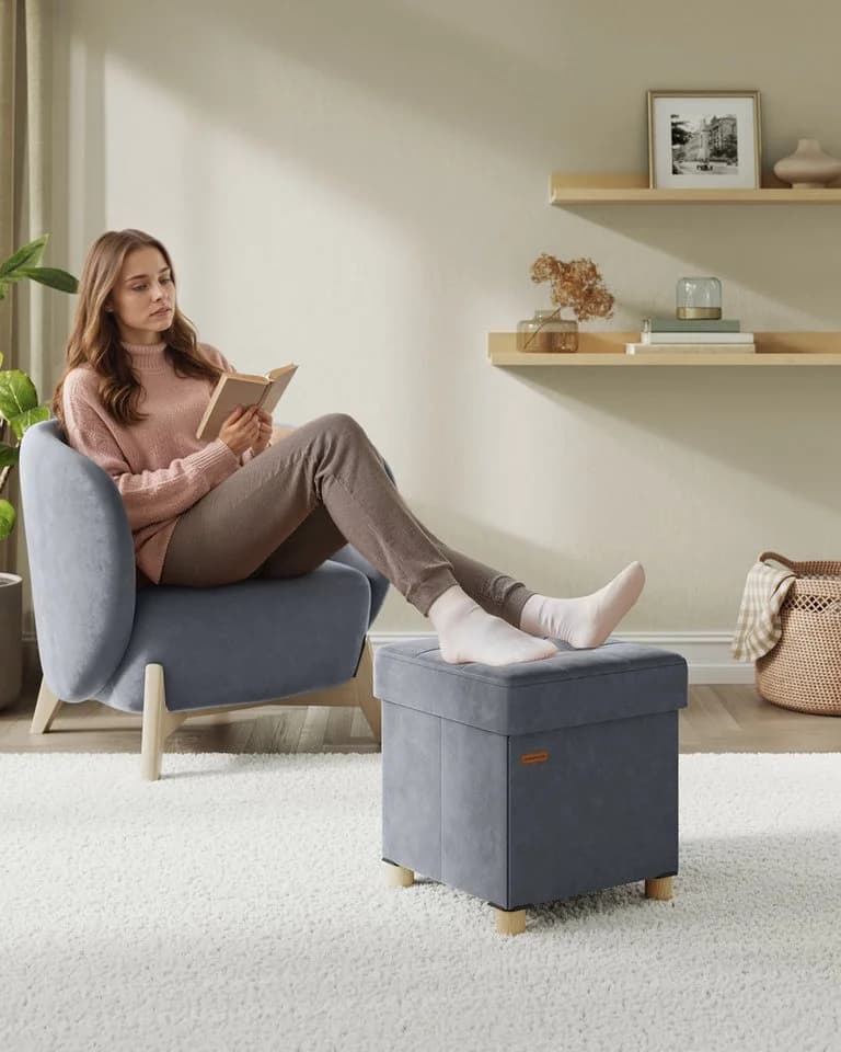 SONGMICS Sitzhocker Aufbewahrungsbox Faltbar 38x38x40 cm Grau