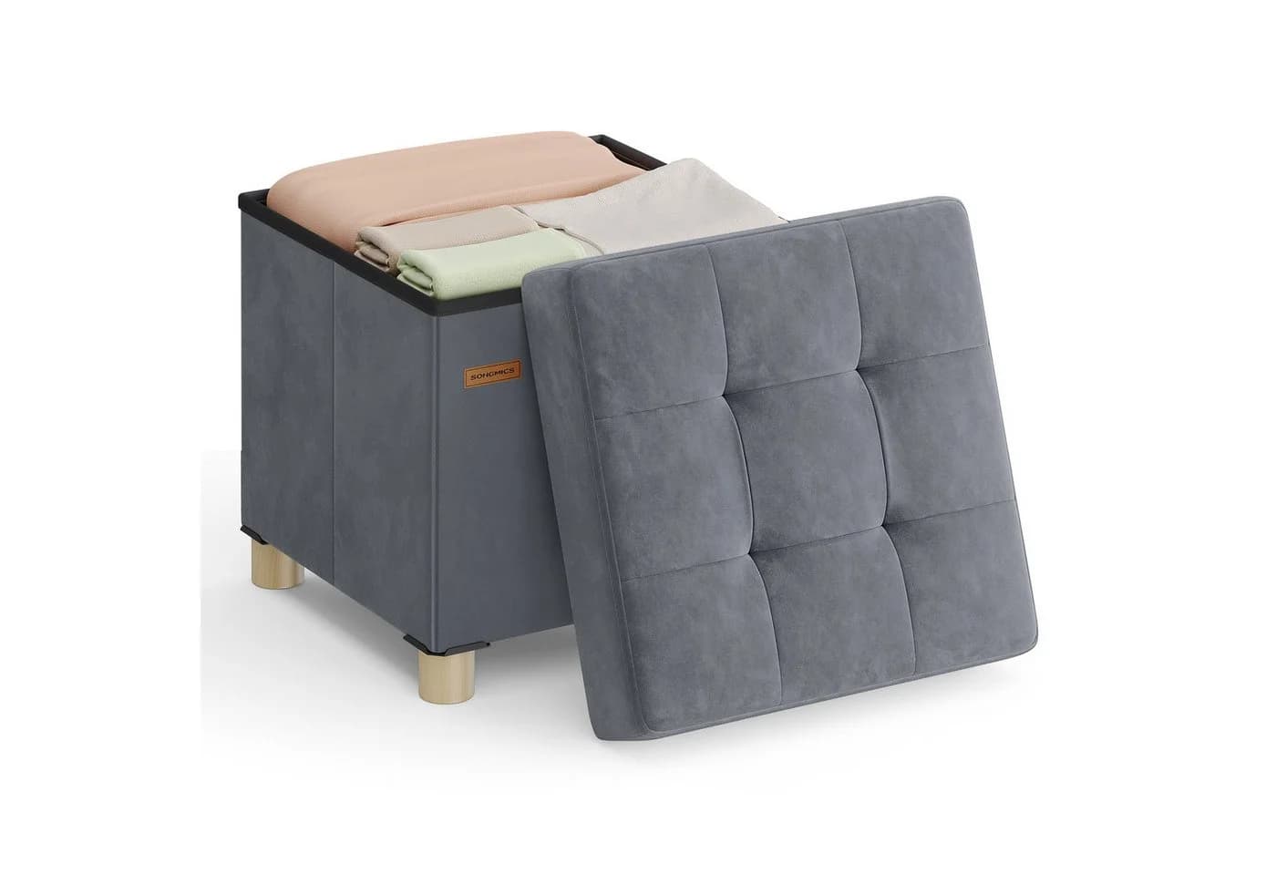 SONGMICS Sitzhocker Aufbewahrungsbox Faltbar 38x38x40 cm Grau - Bild 2