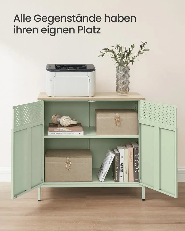 SONGMICS Aktenschrank Küchenschrank Lorbeergrün-Natureichenfarben - Bild 3
