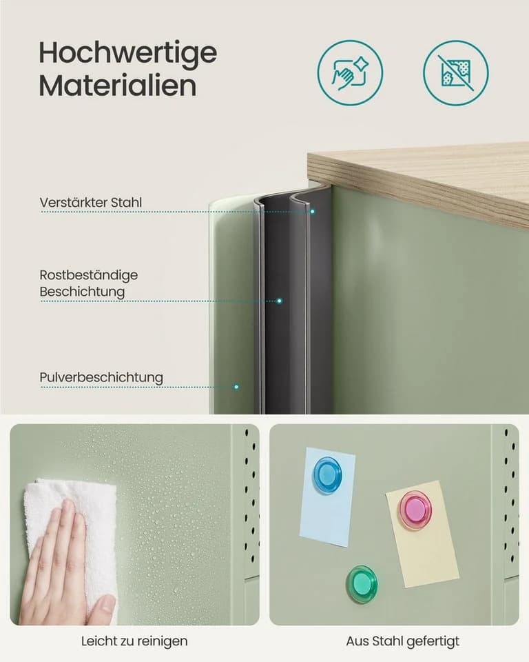 SONGMICS Aktenschrank Küchenschrank Lorbeergrün-Natureichenfarben - Bild 4