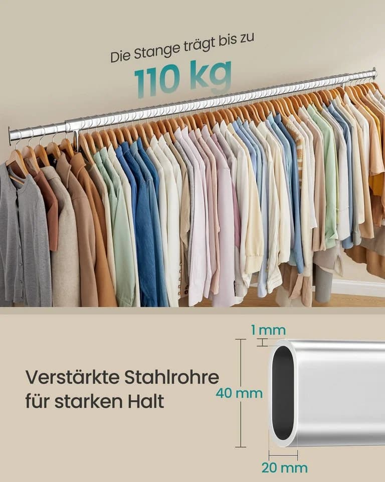 SONGMICS Kleiderständer verchromt mit Rollen und ausziehbarer Stange - Bild 3