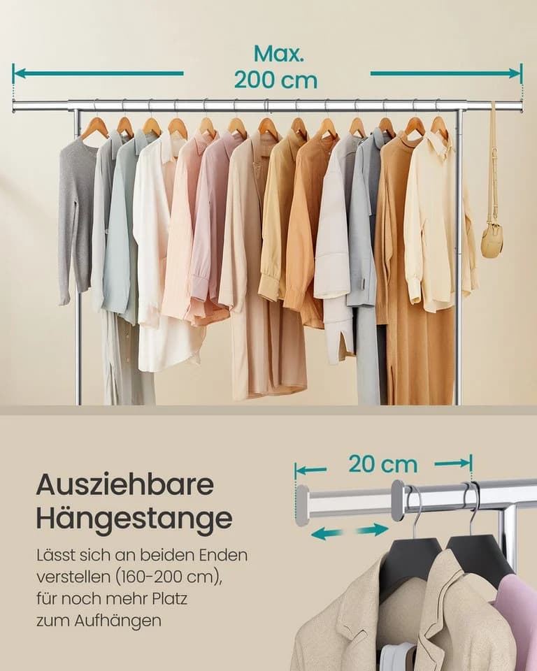 SONGMICS Kleiderständer verchromt mit Rollen und ausziehbarer Stange - Bild 5