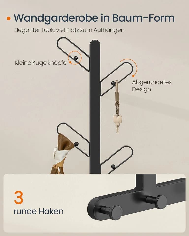 Wandgarderobe in Baum-Form, schwarz, strapazierfähig - Bild 5