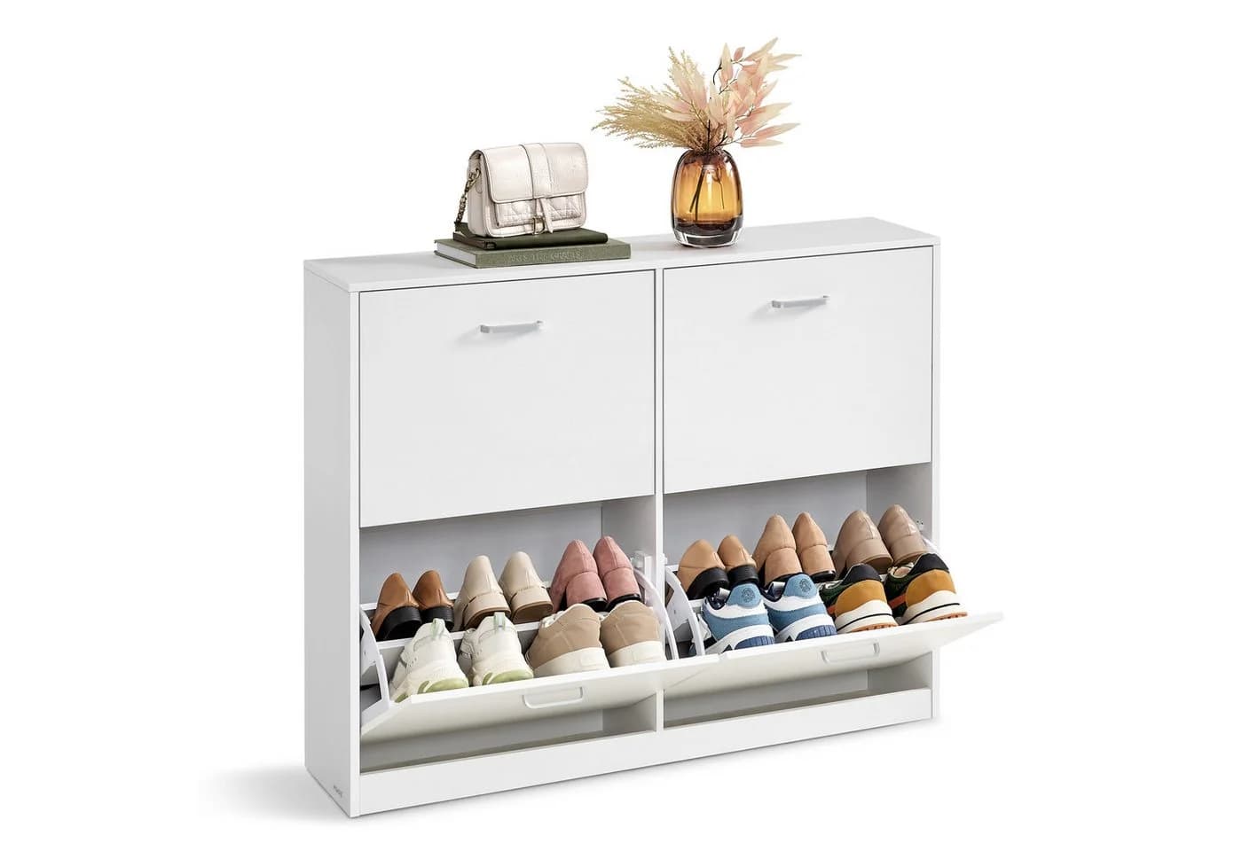 VASAGLE Schuhschrank 4 Klappen Weiß/Schwarz 28 Paar Schuhe - Bild 2