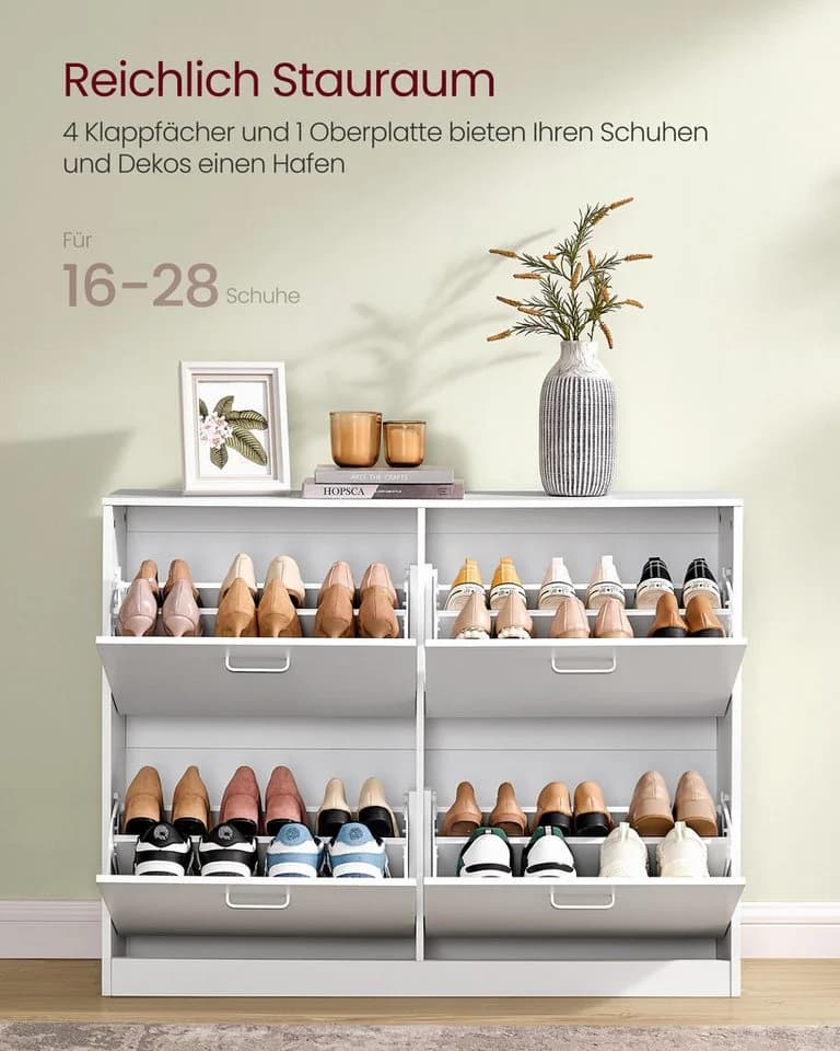 VASAGLE Schuhschrank 4 Klappen Weiß/Schwarz 28 Paar Schuhe - Bild 3