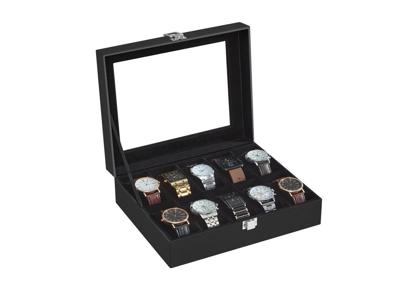 SONGMICS Uhrenbox Uhrenkasten 10 Fächer Glasdeckel Samtfutter - Bild 2