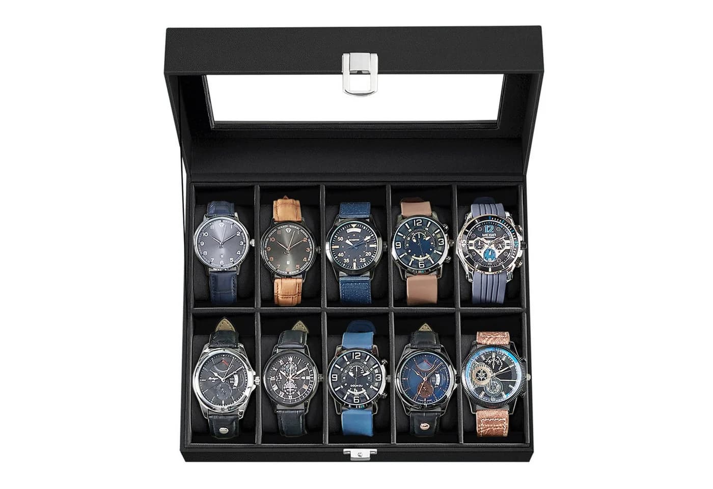 SONGMICS Uhrenbox Uhrenkasten 10 Fächer Glasdeckel Samtfutter - Bild 3