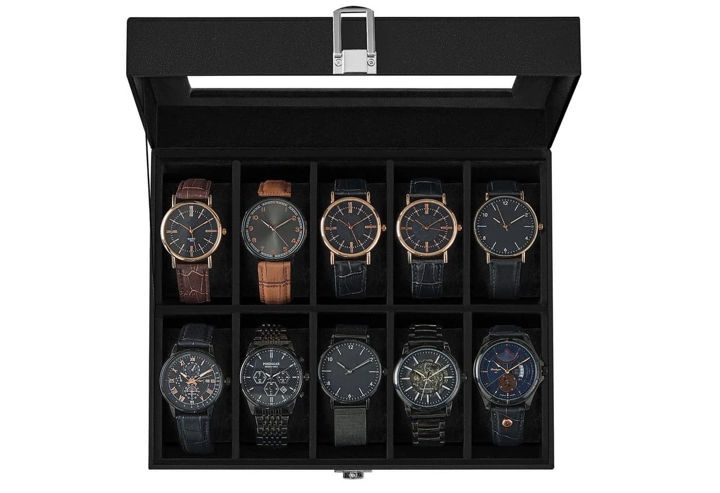 SONGMICS Uhrenbox Uhrenkasten 10 Fächer Glasdeckel Samtfutter - Bild 4