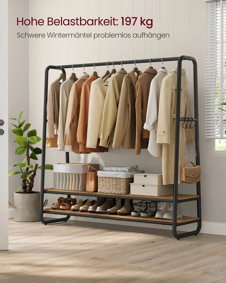 VASAGLE Kleiderständer mit 2 Ablagen & 6 Haken - Bild 4