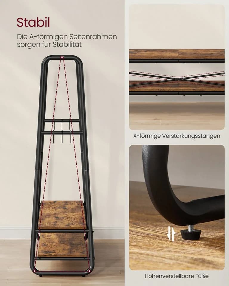VASAGLE Kleiderständer mit 2 Ablagen & 6 Haken - Bild 5