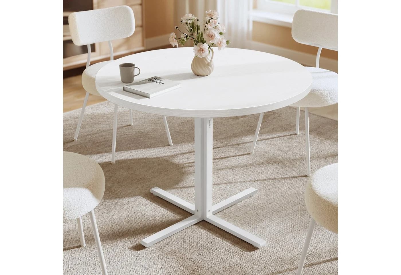 VASAGLE Esstisch rund 80 cm Schneeweiß Landhausstil