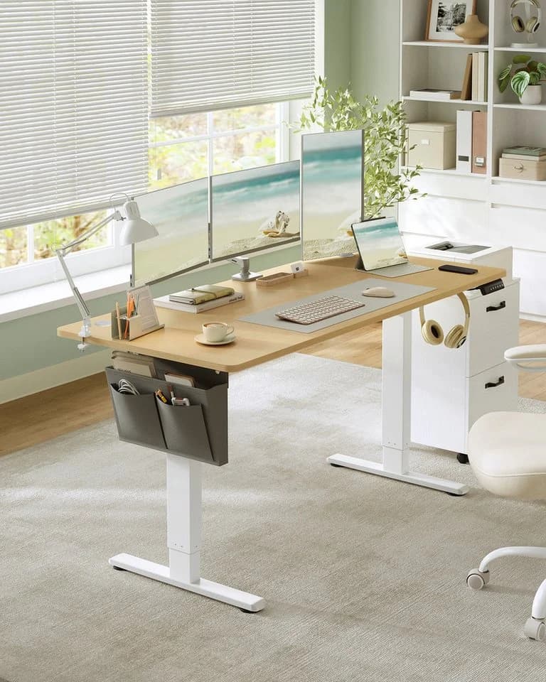 SONGMICS Schreibtisch elektrisch höhenverstellbar 120/140/160/180 cm Memory-Funktion 4 Höhen Organizer