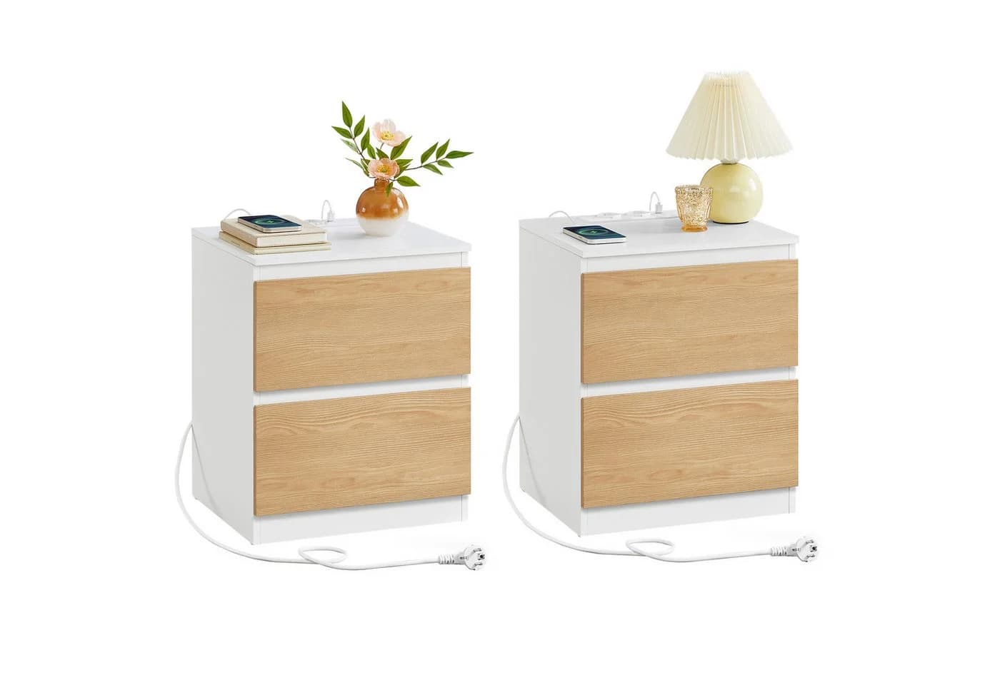 VASAGLE Nachttisch 2-St. Beistelltisch mit Steckdosenleiste, 2 Schubladen, modern - Bild 2