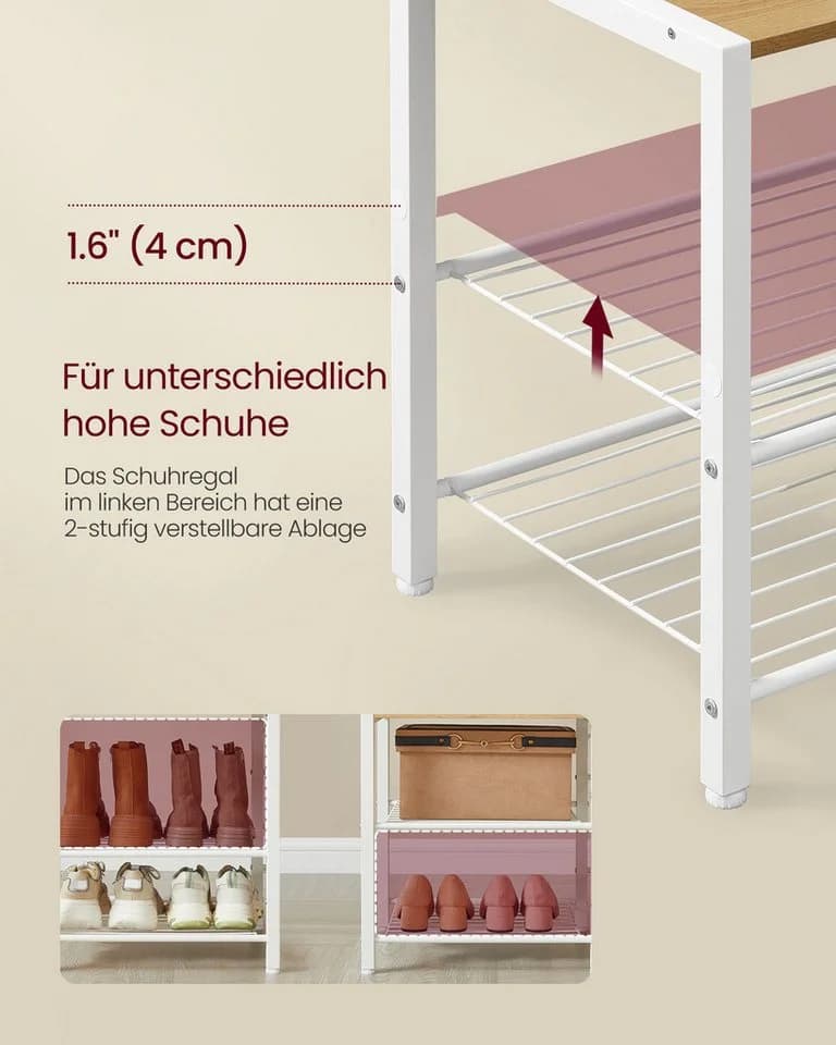 VASAGLE Garderobenständer mit Schuhbank, 5 Regalebenen aus Spanplatten - Bild 4