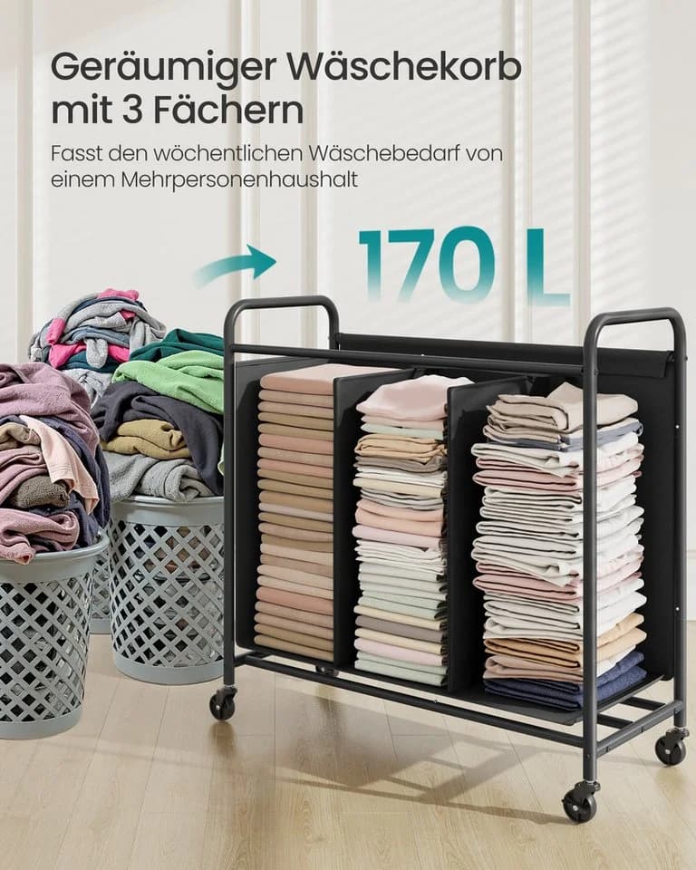 SONGMICS Wäschekorb 3 Fächer 170 L Wäschesortierer - Bild 3