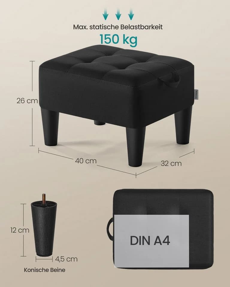 SONGMICS Sitzhocker Leinenimitat Grau/Schwarz 150kg - Bild 3