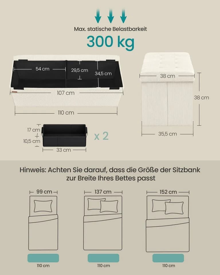 SONGMICS Sitzbank Klappbar Cremeweiß - Bild 3