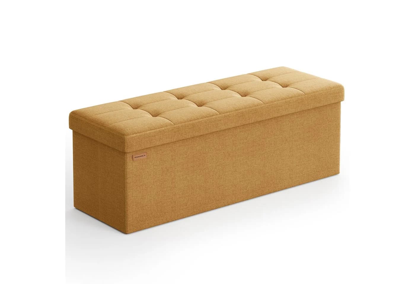 SONGMICS Sitzbank 110cm mit Stauraum, klappbare Sitztruhe, Fußbank Ingwergelb - Bild 2