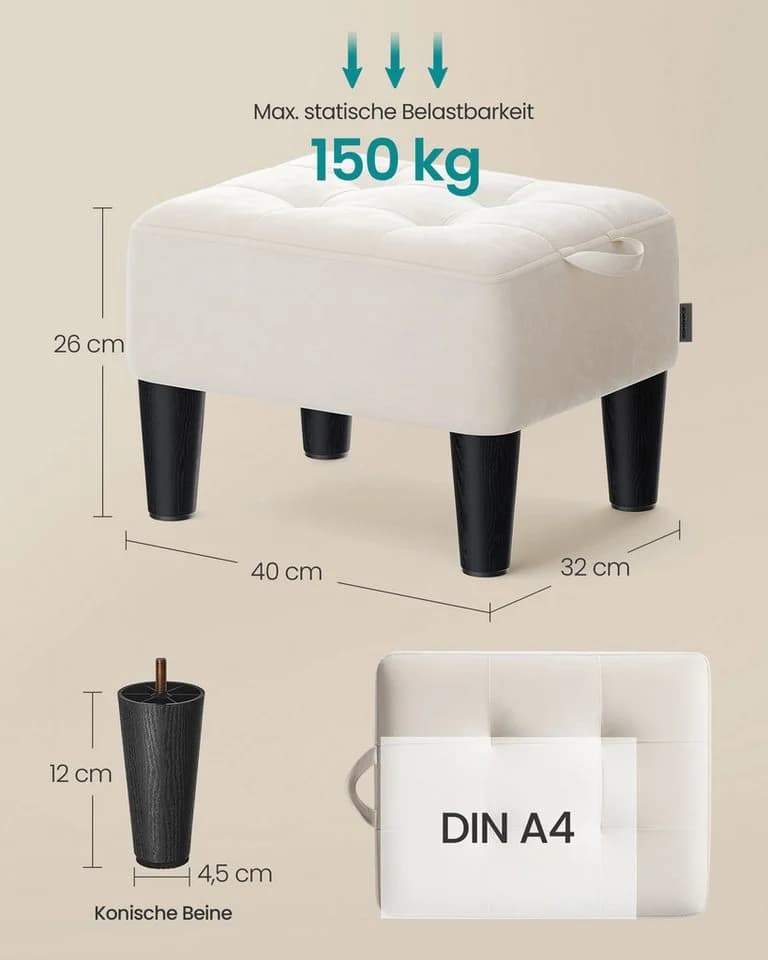 SONGMICS Sitzhocker Samt Cappuccinobeige-Tintenschwarz - Bild 3