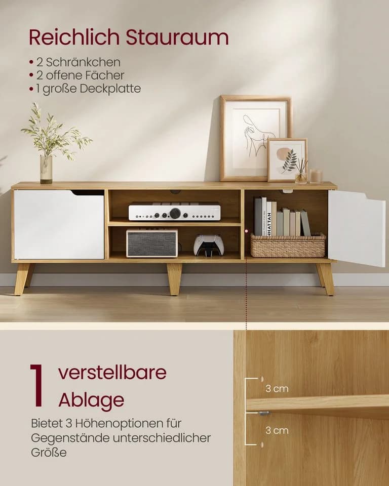 VASAGLE Lowboard 147cm Weiß für Fernseher bis zu 65 Zoll - Bild 3