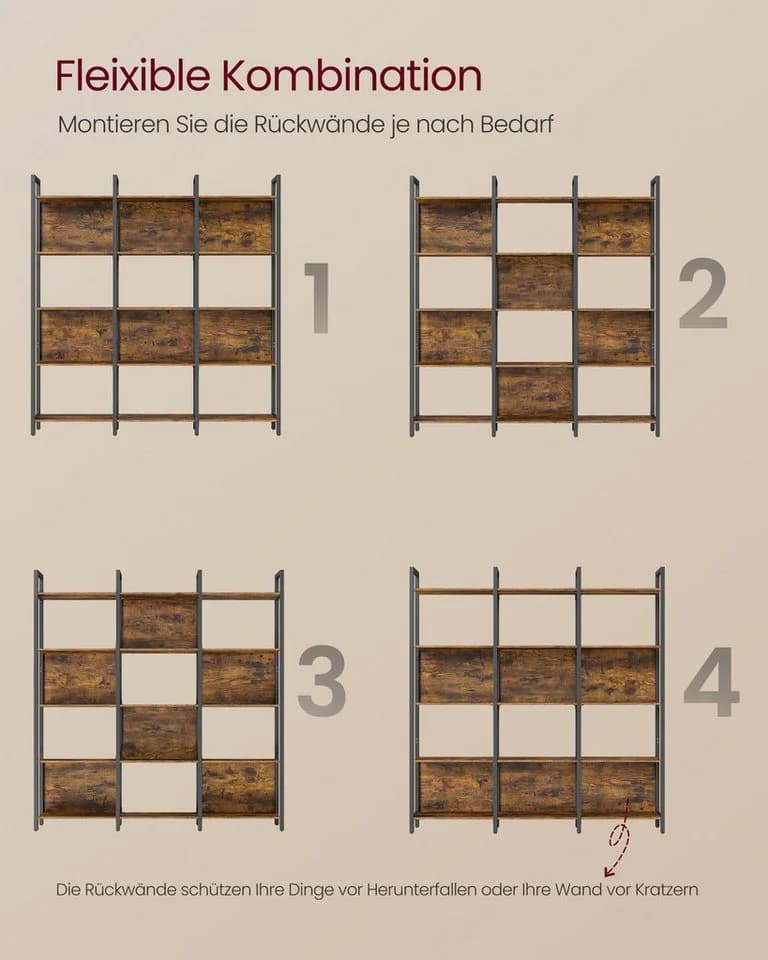VASAGLE Bücherregal mit Stahlgestell, 5 Ebenen, Industrie-Design Braun-Schwarz - Bild 3