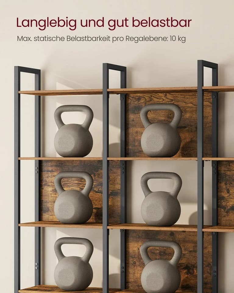 VASAGLE Bücherregal mit Stahlgestell, 5 Ebenen, Industrie-Design Braun-Schwarz - Bild 5