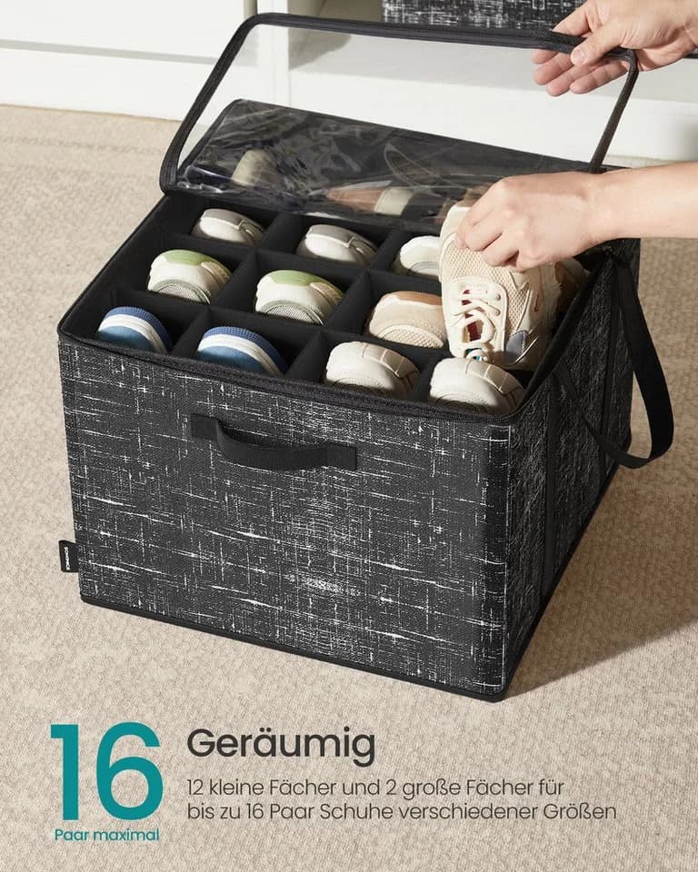 SONGMICS Aufbewahrungsbox Schuhbox 16 Paar Schuhe Griffe Transparent Schwarz - Bild 3