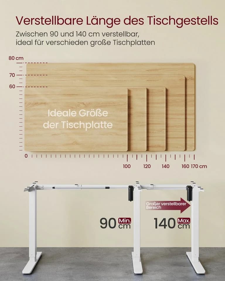 VASAGLE Schreibtisch Höhenverstellbarer Tischgestell, Elektrisch Mattweiß - Bild 3