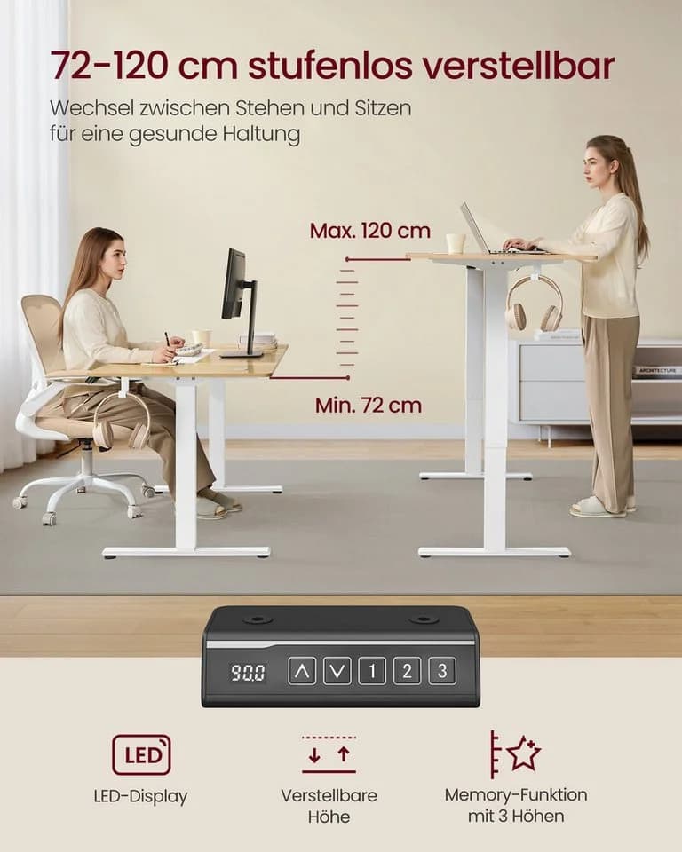 VASAGLE Schreibtisch Höhenverstellbarer Tischgestell, Elektrisch Mattweiß - Bild 4
