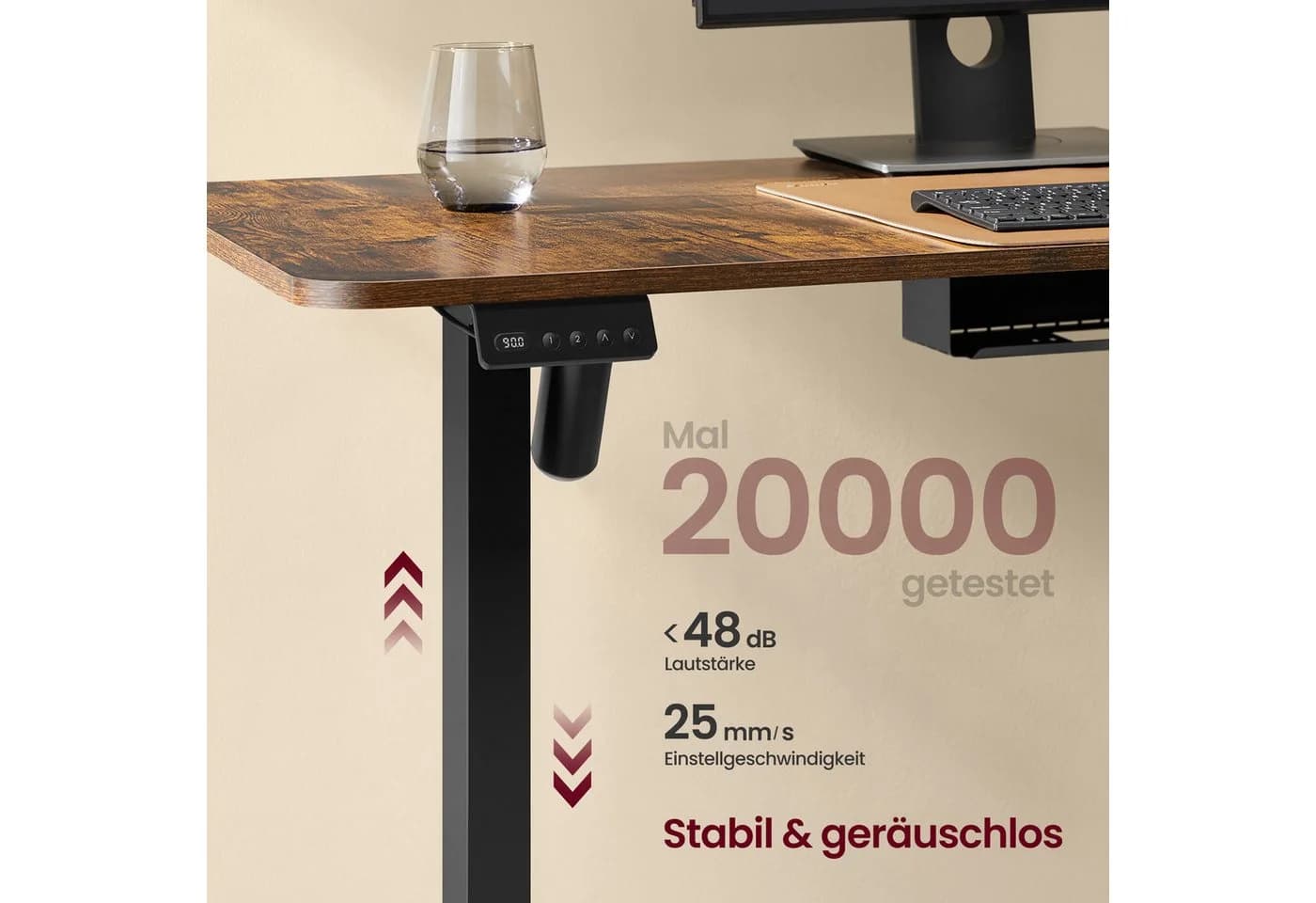 VASAGLE Höhenverstellbarer Schreibtisch L-förmig 160 cm Braun/Schwarz - Bild 5