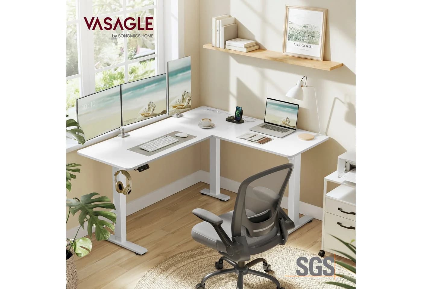 VASAGLE Höhenverstellbarer Schreibtisch L-förmig 160 cm