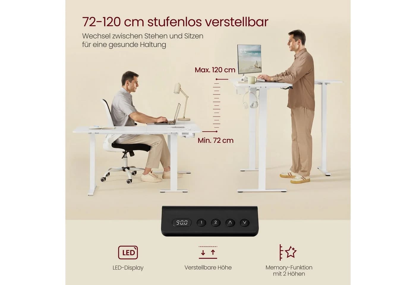VASAGLE Höhenverstellbarer Schreibtisch L-förmig 160 cm - Bild 4